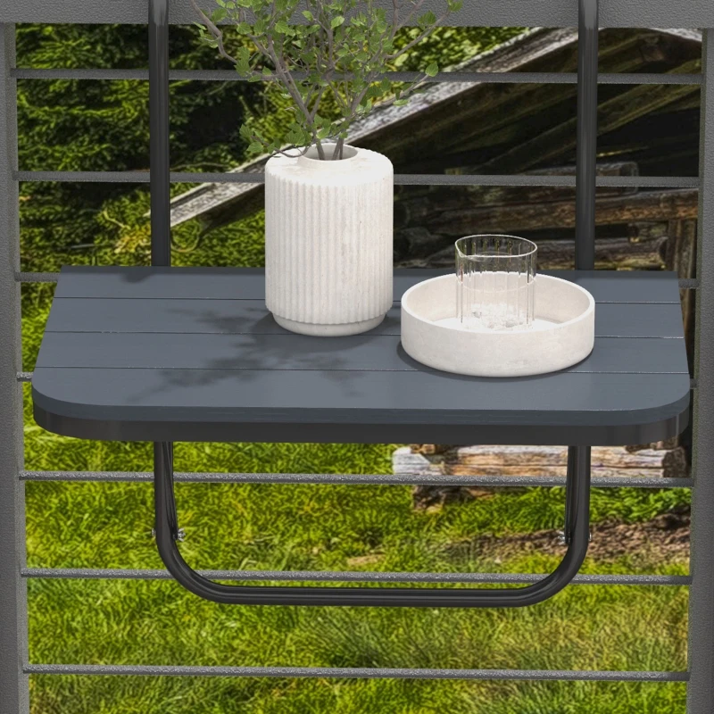 Outsunny Tavolino da Balcone Pieghevole e Regolabile, in Alluminio e Legno Composito, 60x40x55-64 cm, Nero