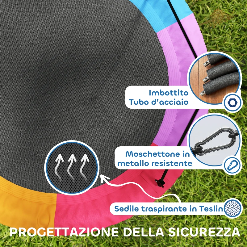 AIYAPLAY Altalena Nido per Bambini 3-8 Anni con Corde e Cinghie, in PE e Tessuto Oxford, 120x120x180 cm, Multicolore