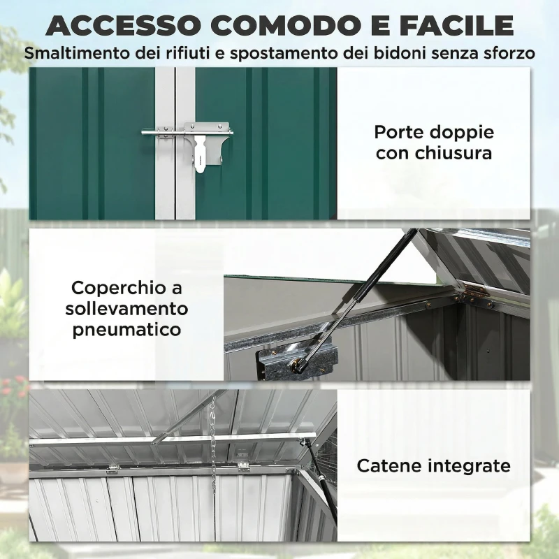 Outsunny Capanno Esterno Acciaio per Bidoni Spazzatura con Doppia Porta