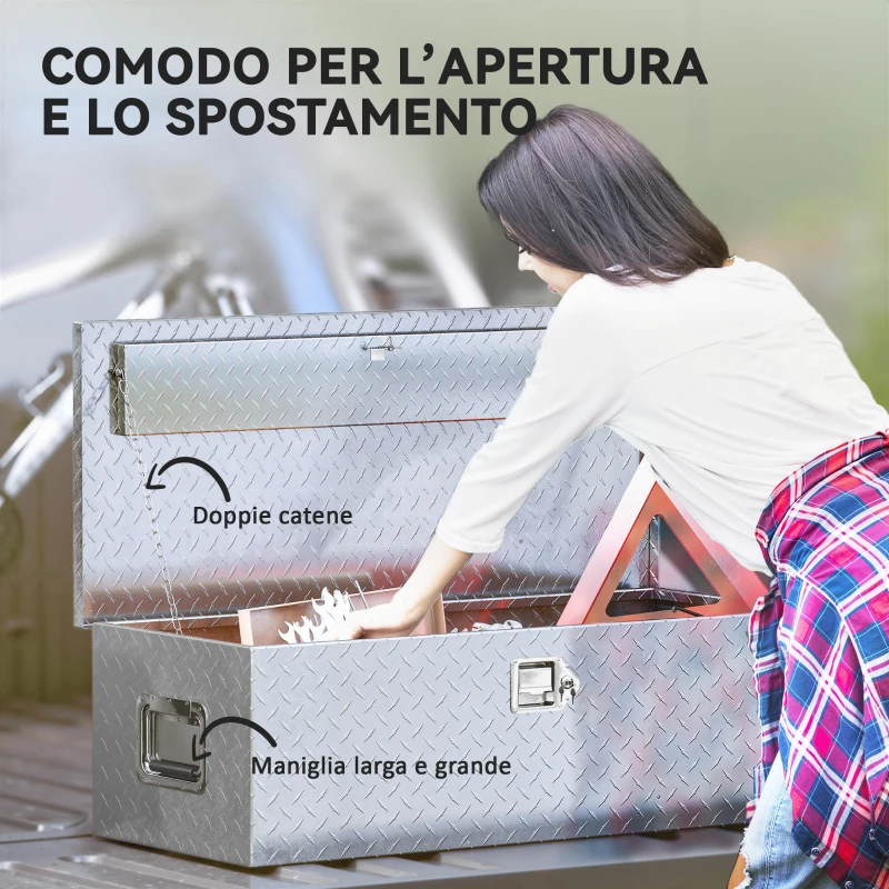 HOMCOM Cassetta degli Attrezzi da 43L in Alluminio con Serratura, 2 Chiavi e Maniglia Laterale, 76.2x33x24.4 cm, Argento