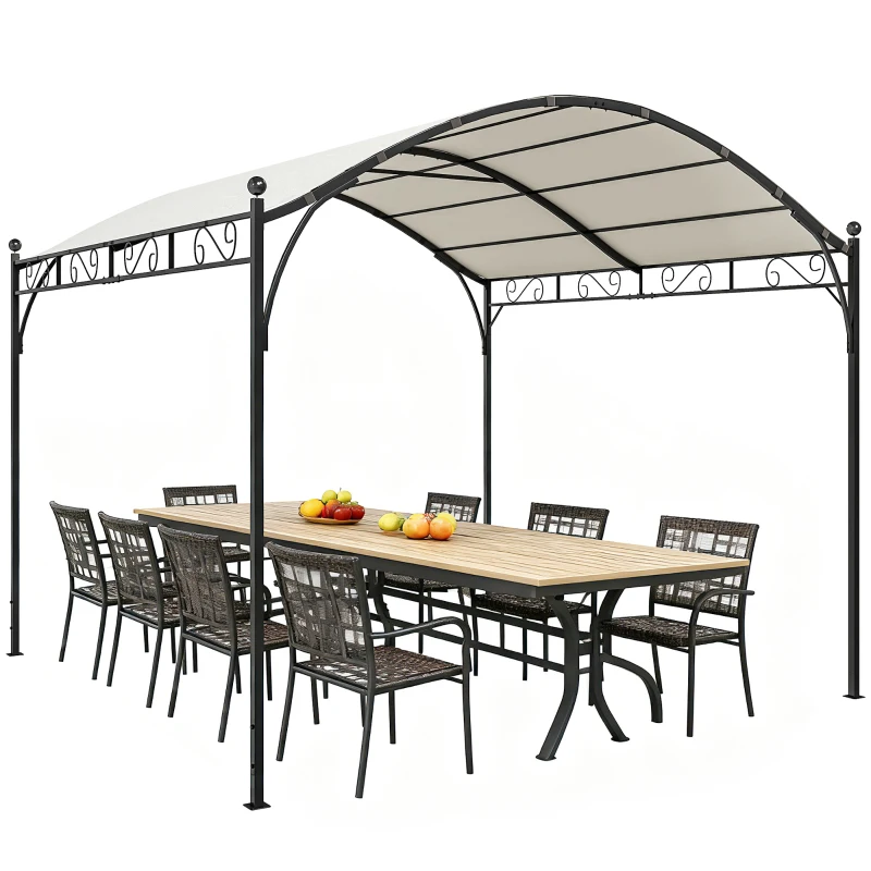 Outsunny Pergola Gazebo 3x3 m con Tetto ad Arco, in Metallo e Poliestere 180g/m², Bianco Crema