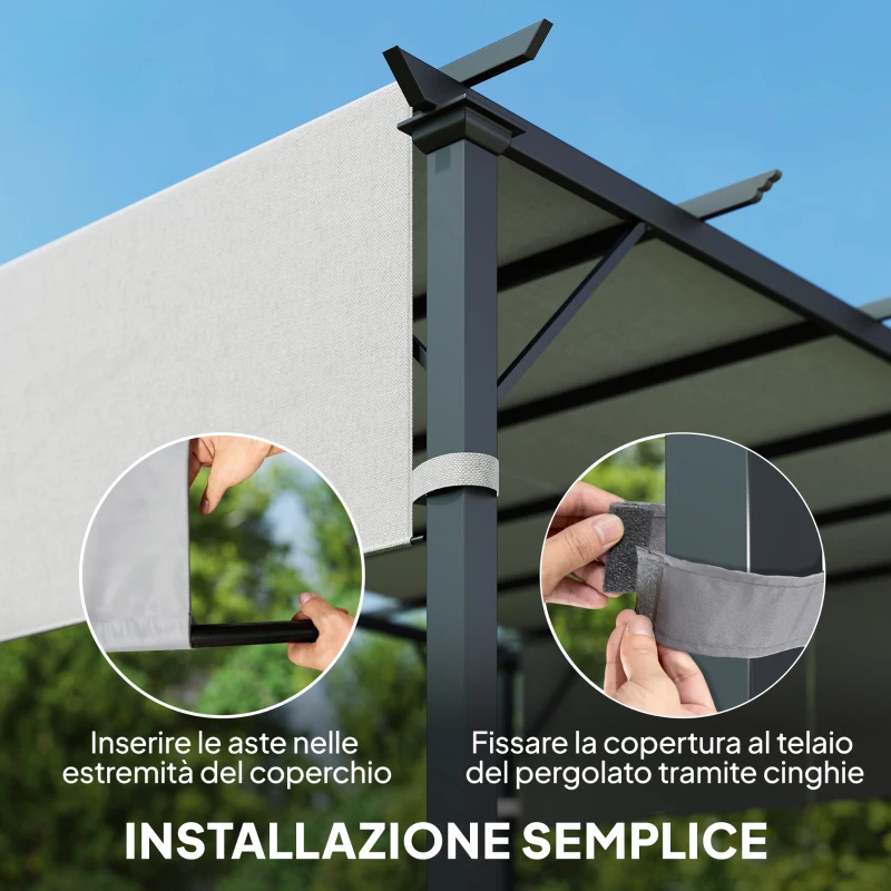 Outsunny Telo Gazebo Pergola 3x3 m con Tasche e Cinghie per Aste, in Poliestere, 488x122 cm, Grigio Chiaro