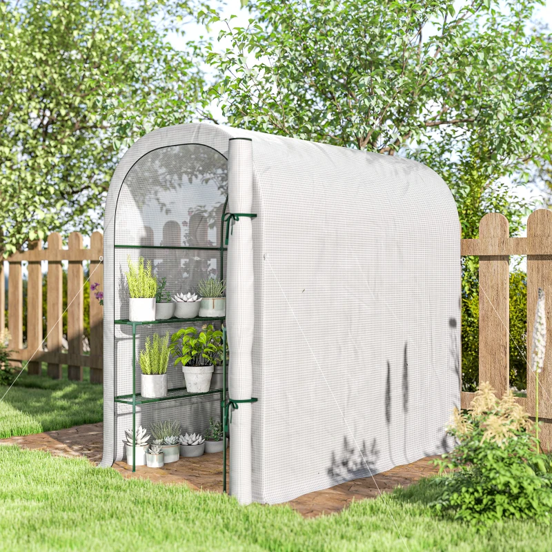 Outsunny Serra da Giardino con Scaffali a 2 Livelli e Porta Avvolgibile, in Acciaio e PE, 123x187x189 cm, Bianco