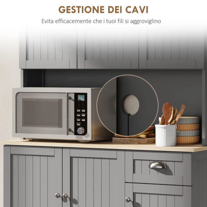 HOMCOM Mobile Dispensa Stile Country con Mensole Regolabili, Armadietti e Cassetto, in Legno, 101x39x180 cm, Grigio