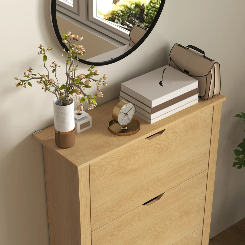 HOMCOM Scarpiera Slim per 18 Paia di Scarpe, 3 Cassetti con 2 Ripiani Regolabili e Rimovibili, 72x26x112 cm, Naturale