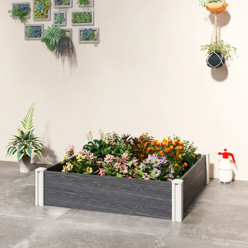 Outsunny Letto da Giardino in Vinile con Fondo Aperto e Design a Incastro, 102x102x33 cm, Grigio Scuro