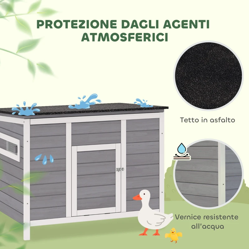 PawHut Casetta per Anatre con Tetto Apribile, Finestrelle e Rampa, in Legno, 93x70x72 cm, Multicolore