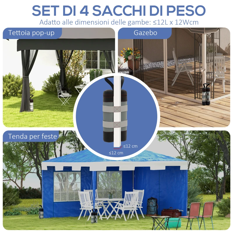 Outsunny Set 4 Pesi per Gazebo Riempibili con Sabbia fino a 12 kg, in Tessuto Oxford 168D, 20x10x43 cm, Nero e Grigio