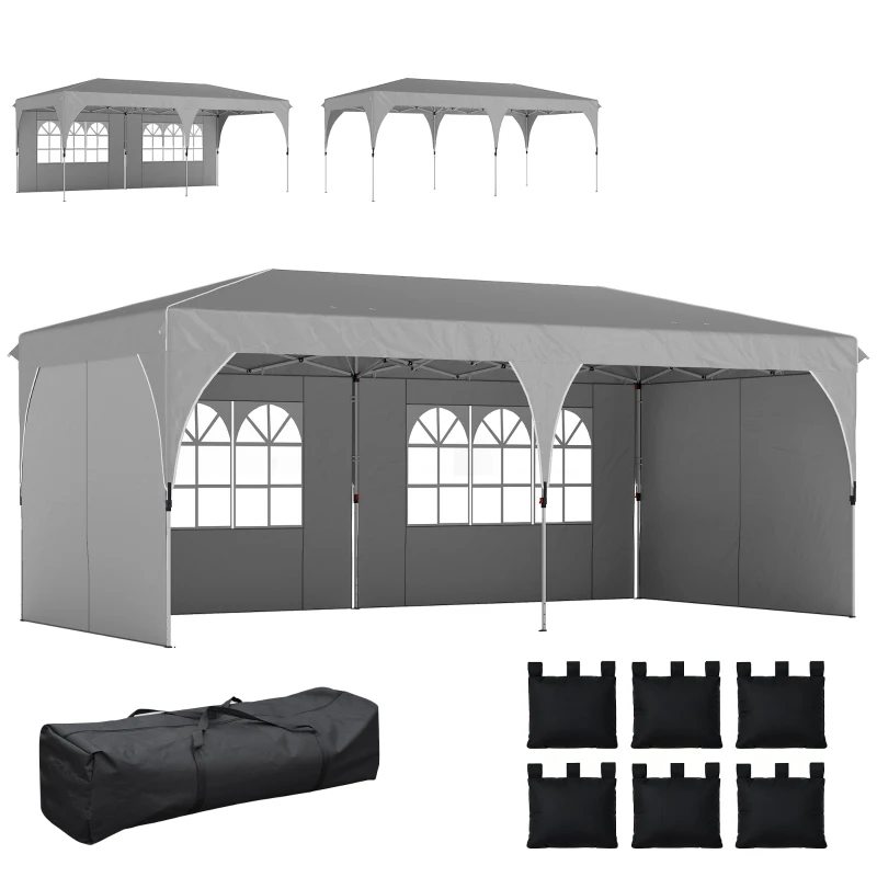 Outsunny Gazebo Pieghevole 3x6 m con Pareti e Altezza Regolabile, Protezione UV 50+, Grigio Chiaro