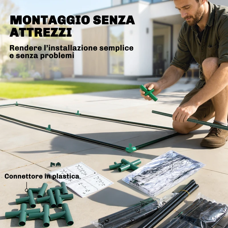 Outsunny Serra Verticale a 2 Sezioni con 3 Ripiani, in Plastica e Acciaio, 143x45x151 cm, Verde Scuro e Trasparente