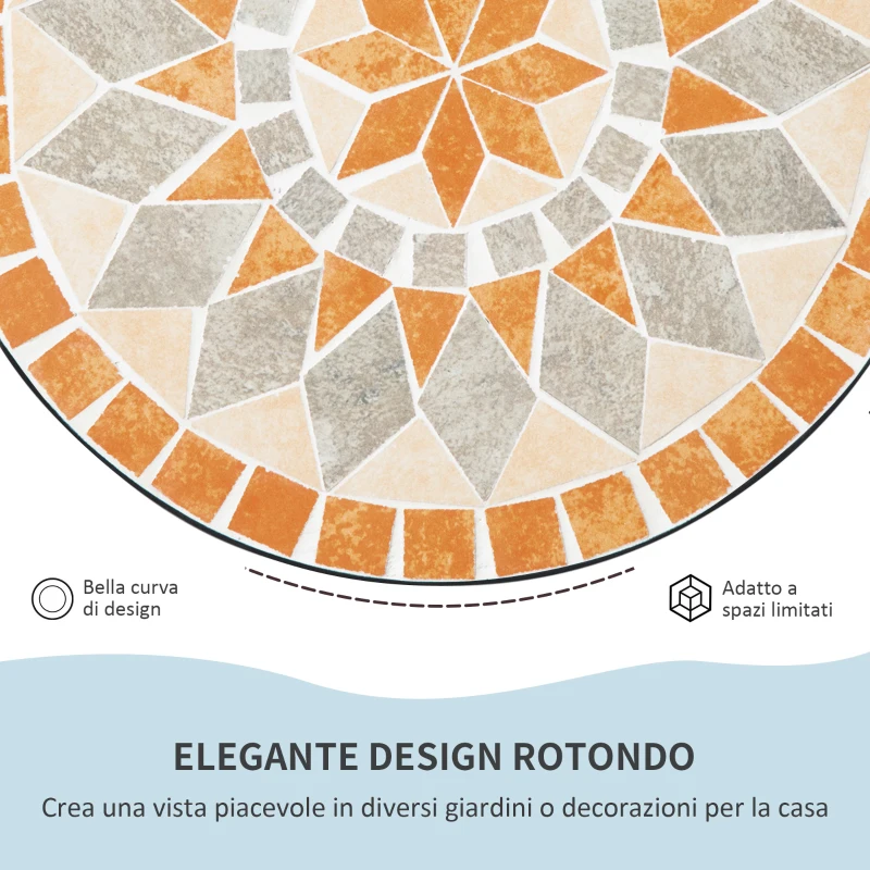 Outsunny Tavolino Rotondo per Esterni con Piano in Ceramica a Mosaico, in Metallo, Ø35.5x53.5 cm, Multicolore