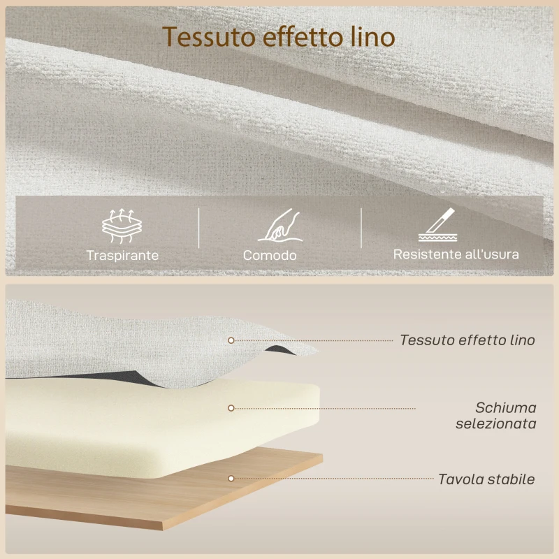 HOMCOM Divano Letto Angolare Effetto Lino con Vano Portaoggetti a Scomparsa, 192x148x86 cm, Bianco Crema