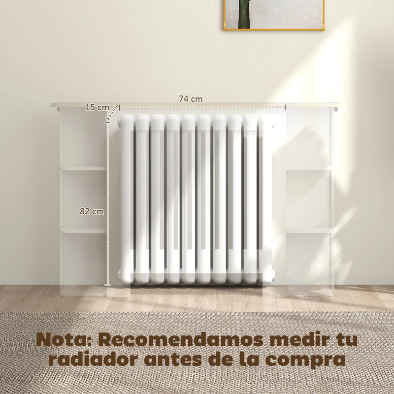HOMCOM Cubre Radiadores con Estantes Cubreradiador de MDF Diseño Moderno de Listones para Salón Dormitorio 124x19x83 cm Blanco