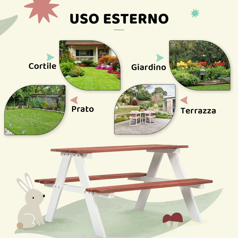 Outsunny Set Tavolo da Picnic per Bambini 3-8 Anni con Panche in Legno, 89x79x50 cm, Marrone