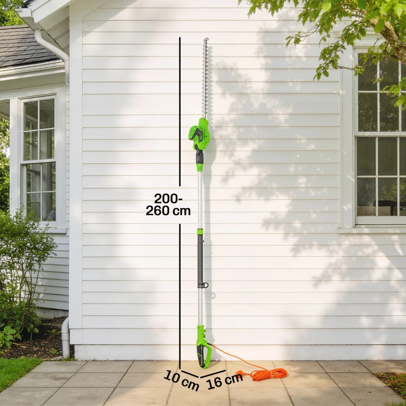 Outsunny 2.6m Corded Extendable Hedge Trimmer with 90° Adjustable Head, 450W Telescopic Electric Hedge Cutter Long Reach