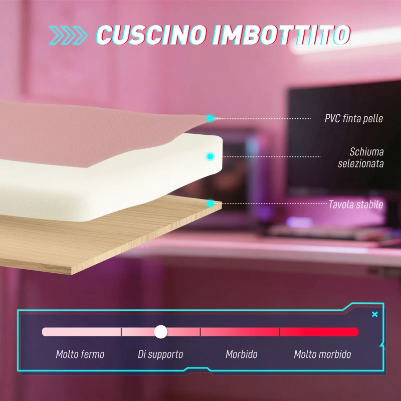 Vinsetto Sedia Gaming Poltrona Gaming Ergonomica Reclinabile Poggiapiedi Rosa