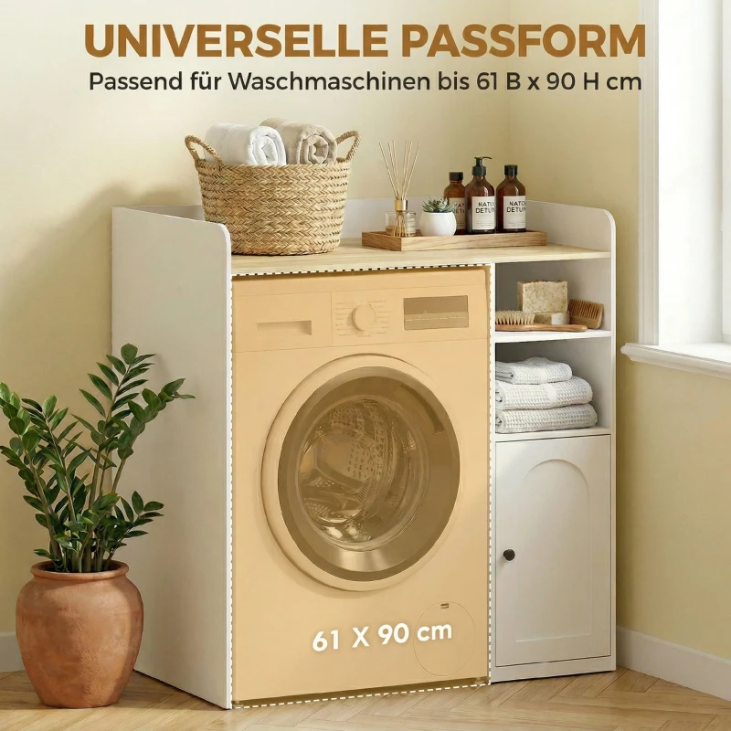 HOMCOM Schrank über der Waschmaschine mit Soft-Close-Scharnieren, moderner Bad-Organizer über der Toilette mit offenen Ablagefächern