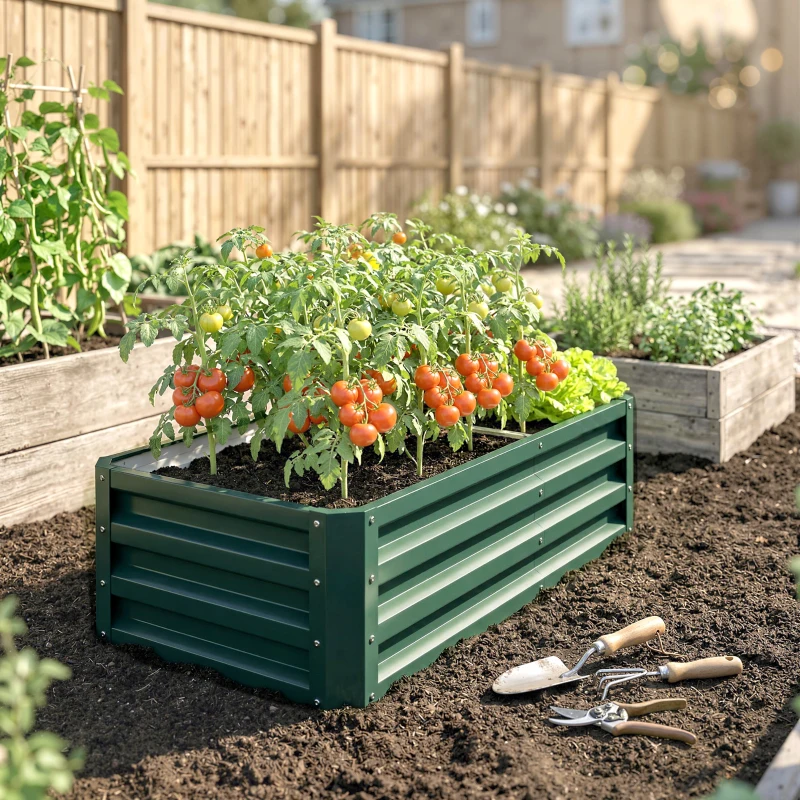 Outsunny Caixa de Plantio de Aço Galvanizado para Cultivar Plantas Flores Floreira Exterior Retangular com Fundo Aberto 120x60x30,5 cm Verde