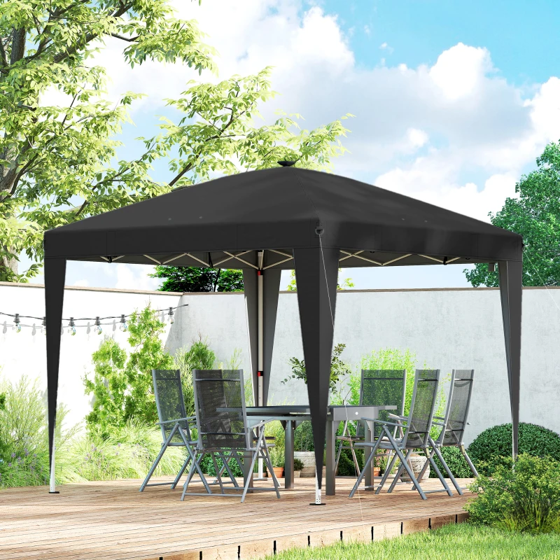 Outsunny Gazebo 3x3 m Pieghevole ad Altezza Regolabile con Luce Centrale e Telecomando, in Metallo e Poliestere, Nero
