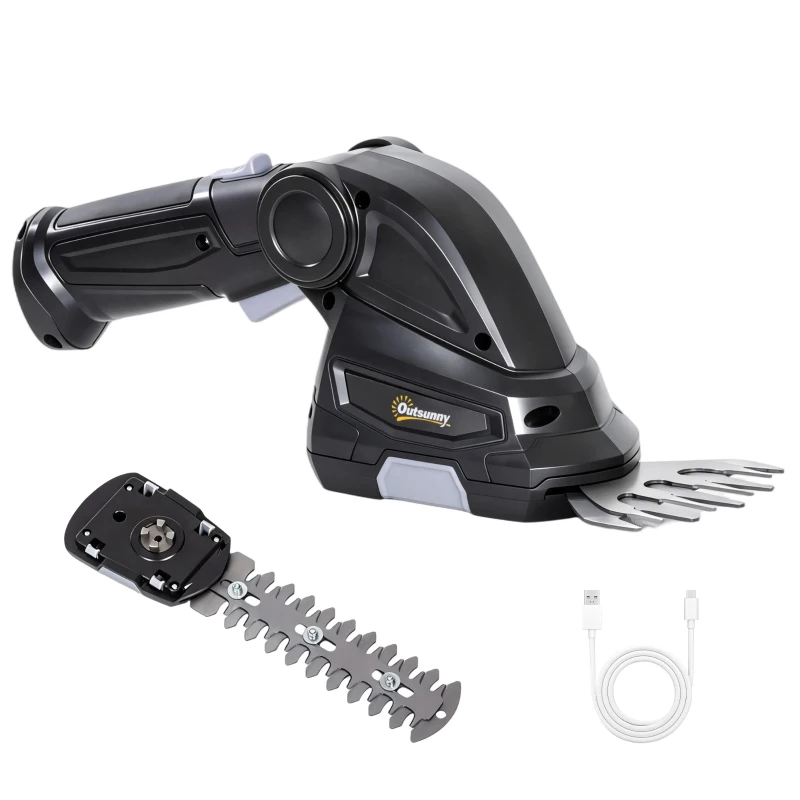 Outsunny 2-in-1 Cordless Hedge Trimmer & Grass Shear with 7.2V 2 x Rechargeable 2000mAh Batteries, 2 Changeable Blades
