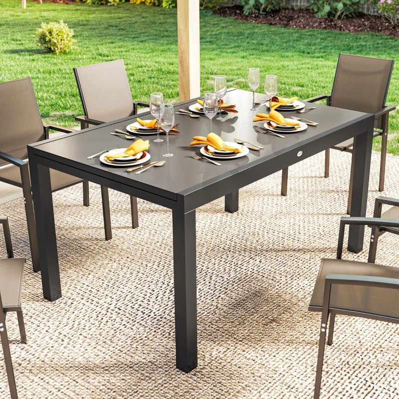 Outsunny Tavolo da Giardino Allungabile per 8-10 Persone con Piano in Vetro Temperato, in Alluminio, 140/240x90 cm, Nero