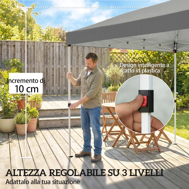 Outsunny Gazebo Pieghevole 3x6 m con 6 Pareti Laterali, Sacchi e Picchetti, in Metallo e Tessuto Oxford, Grigio Scuro