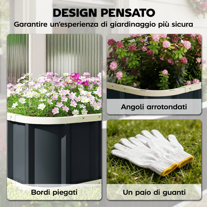 Outsunny Letto per Orto Rialzato con Fondo Aperto e Bordi Piegati in Acciaio, 136x52x31 cm, Grigio Scuro