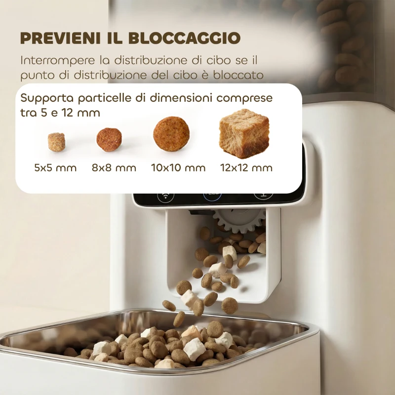 PawHut Distributore Automatico di Cibo per Gatti 4.5L con APP e Registratore Vocale