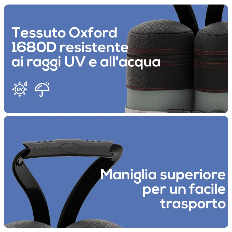 Outsunny Set 4 Pesi per Gazebo Riempibili con Sabbia fino a 12 kg, in Tessuto Oxford 168D, 20x10x43 cm, Nero e Grigio