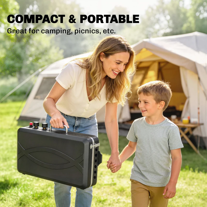 Outsunny 2-in-1 Portabil Grătar pe Gaz Propan, Grill și Aragaz, 7 kW, Negru