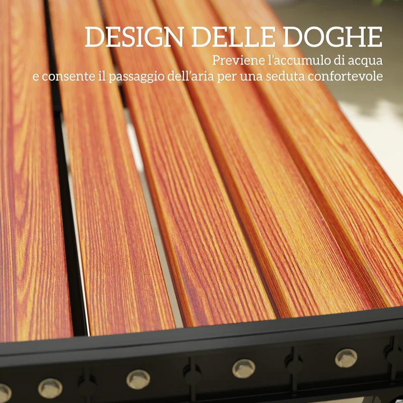 Outsunny Panchina per Esterno 2 Posti in Metallo, 124x39x39 cm, Color Legno e Nero