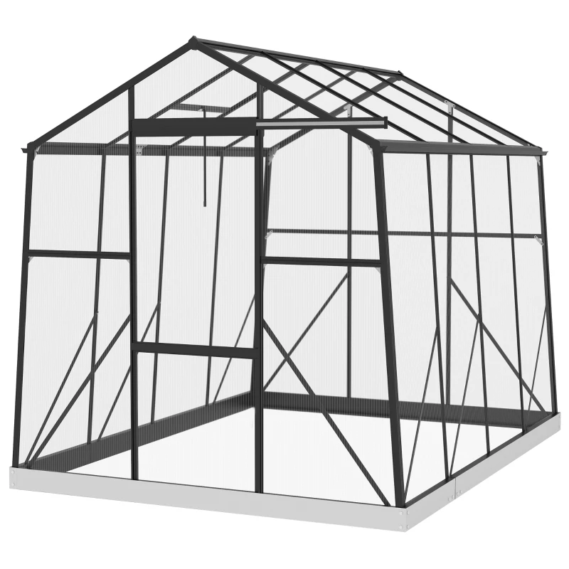 Outsunny Invernadero de Jardín 2x2,5x2 m con Ventana Regulable en 5 Niveles Puerta Corredera y Base Transparente y Negro