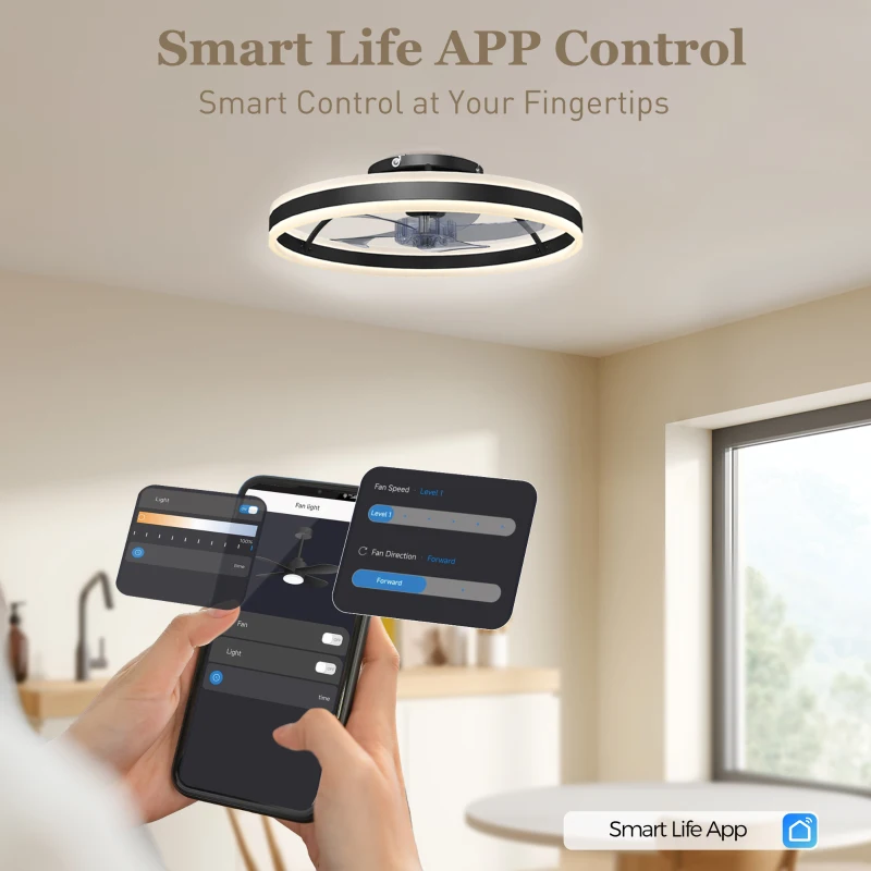 HOMCOM Deckenventilator mit Licht und Fernbedienung, LED-Deckenventilator mit 3 Farbtemperaturen, 6 Geschwindigkeiten, 50 cm