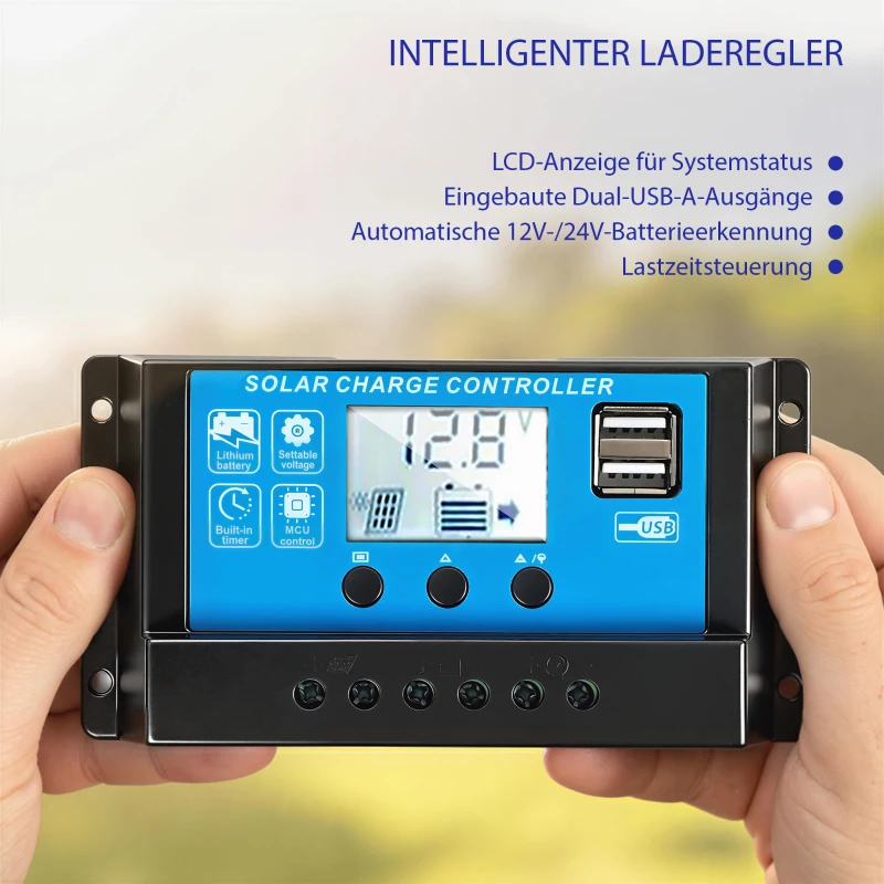 HOMCOM Solarpanel 100W 18V Tragbares Outdoor Solarladegerät mit  2 USB, LCD-Anzeige IP67 Wasserdicht