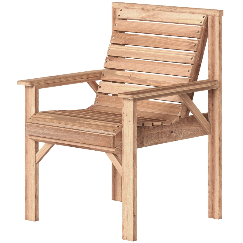 Outsunny Wooden Garden Dining Chair, Outdoor Chair Garden Armchair with Curved Seat and Wide Armrests, Natural Wood Finish