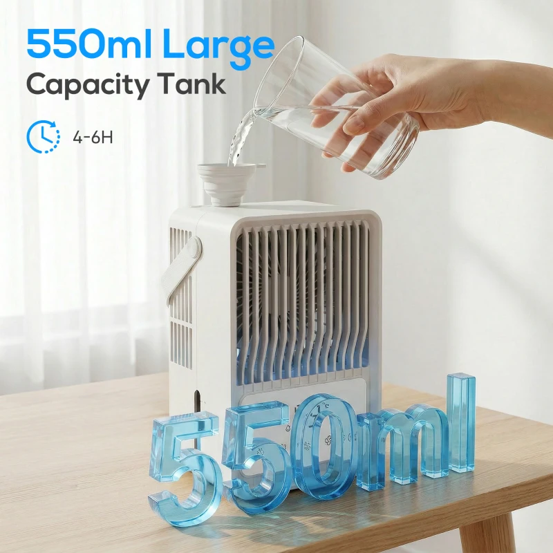 HOMCOM Portable Air Conditioner, 4-in-1 Mini Air Cooler with 3 Wind Speed, 2 Mist Mode, 7 Colour RGB Light, White