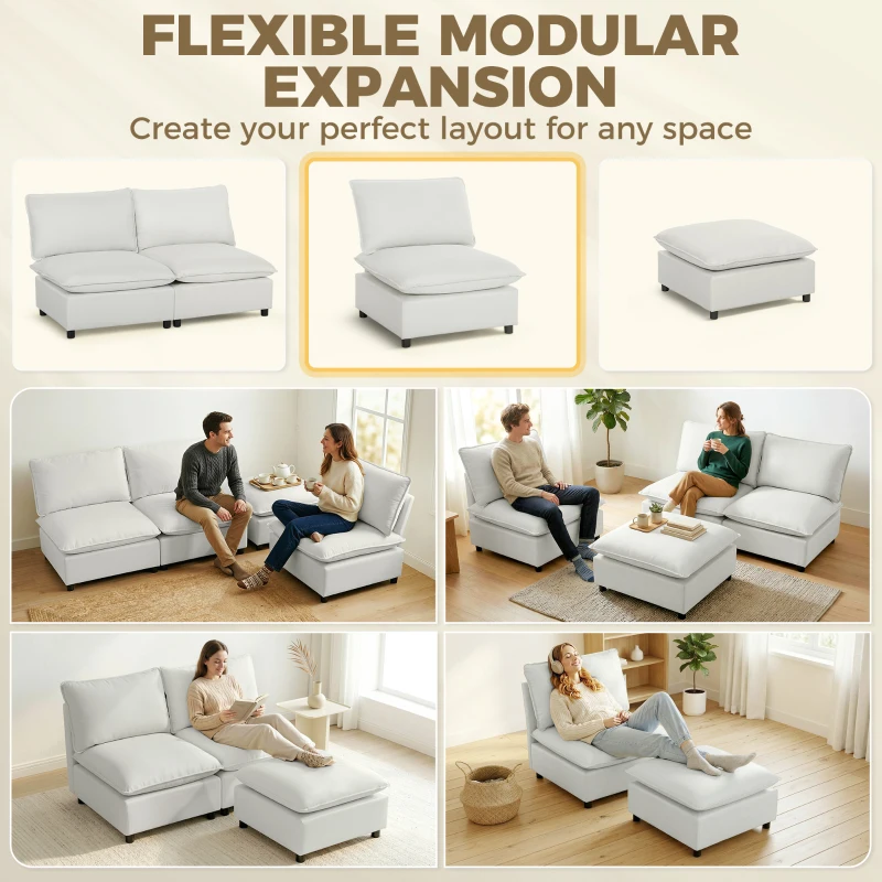 HOMCOM Accentstoel, Moderne Leathaire-Stoel met Brede en Diepe Zitplaats, Dikke Kussens, Eenvoudige Montage, Grijs