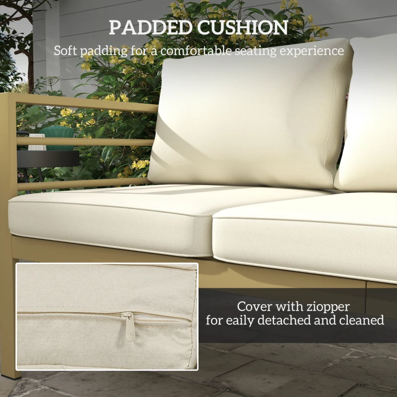 Outsunny Garden Bench with Cushions, 3-Seater Sofa with Backrest, Armrest and Back Cushions, 185 x 66 x 64cm, Cream White