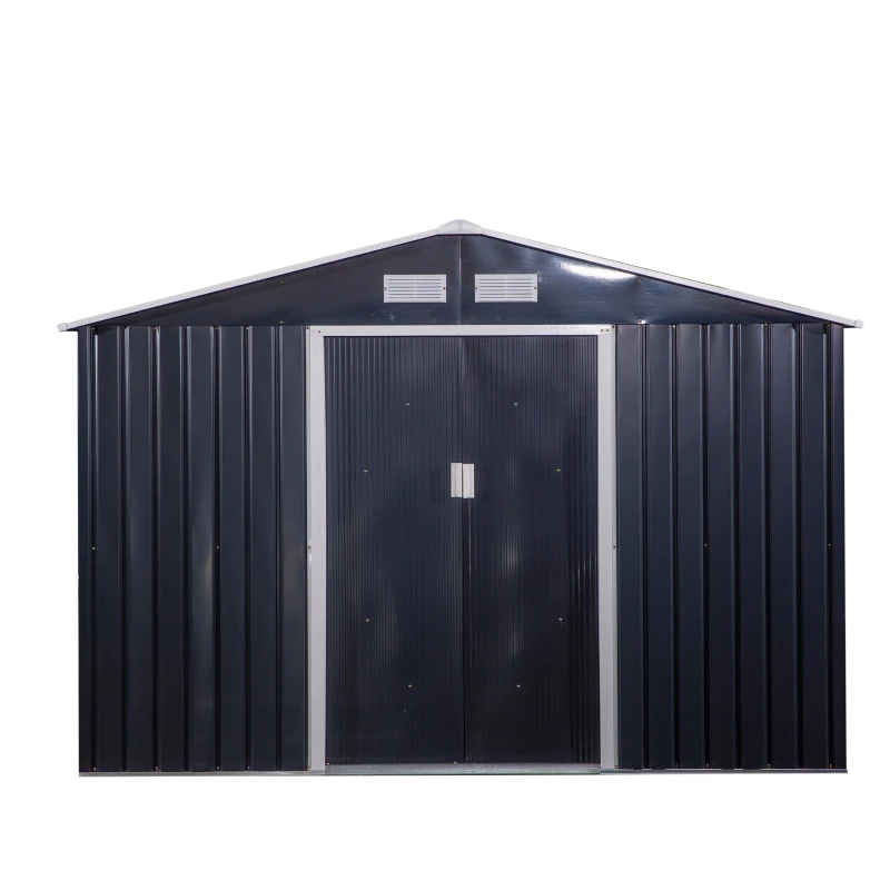 Outsunny Magazie de Depozitare de 11 x 9 din Metal pentru Unelte de Gradina cu Usi Glisante Duble si 4 Orificii de Aerisire(m-17)