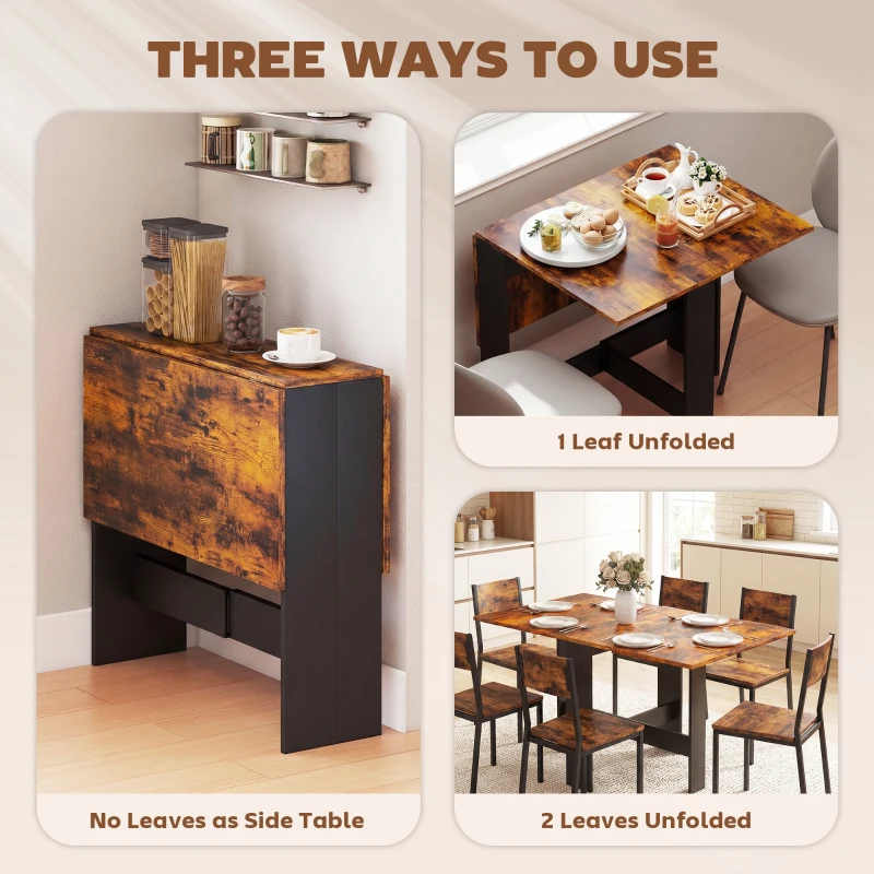 HOMCOM Folding Dining Table, Space-Saving Drop Leaf Kitchen Table for 4-6 People Rustic Brown
