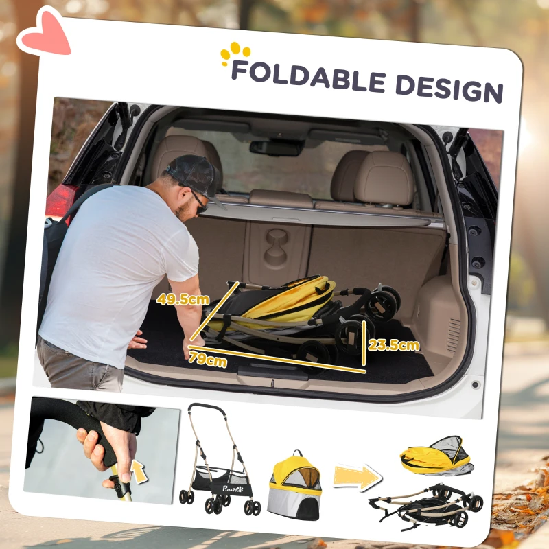 Wózek dla psa PawHut, 2 w 1, składany, torba transportowa, Żółty