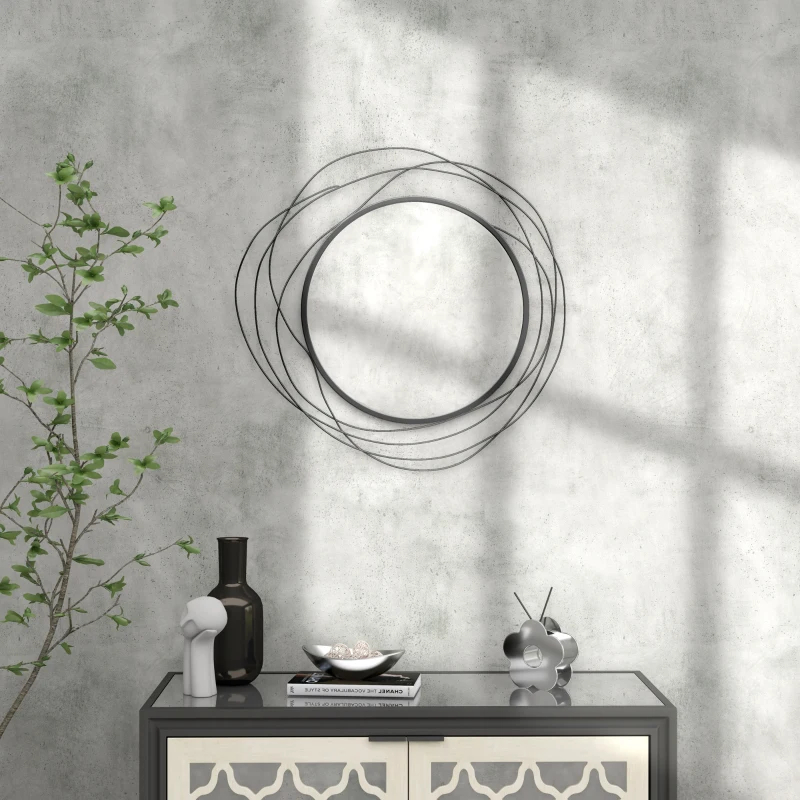 HOMCOM Miroir rond en métal filaire noir, décoration style moderne, diamètre Φ65 cm