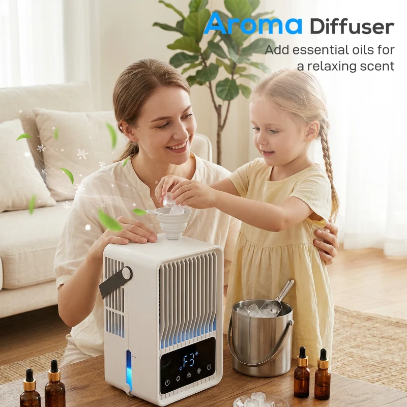 HOMCOM Portable Air Conditioner, 4-in-1 Mini Air Cooler with 3 Wind Speed, 2 Mist Mode, 7 Colour RGB Light, Black