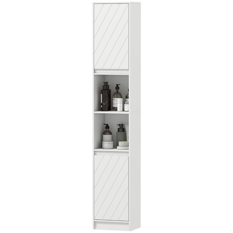 HOMCOM Coluna Estreita para Casa de Banho com 2 Portas e 2 Prateleiras Abertas, Ideal para Espaços Pequenos, 30x24x170 cm, Branco