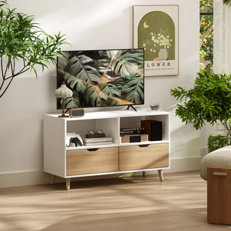 HOMCOM Tv-meubel tv-dressoirkast met schuiflades hout wit + naturel