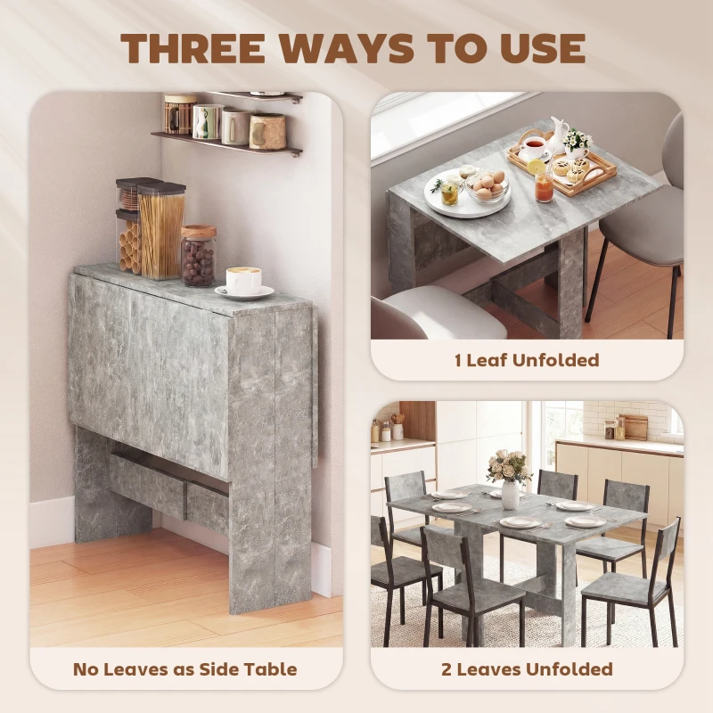 HOMCOM Folding Dining Table, Space-Saving Drop Leaf Kitchen Table for 4-6 People Grey