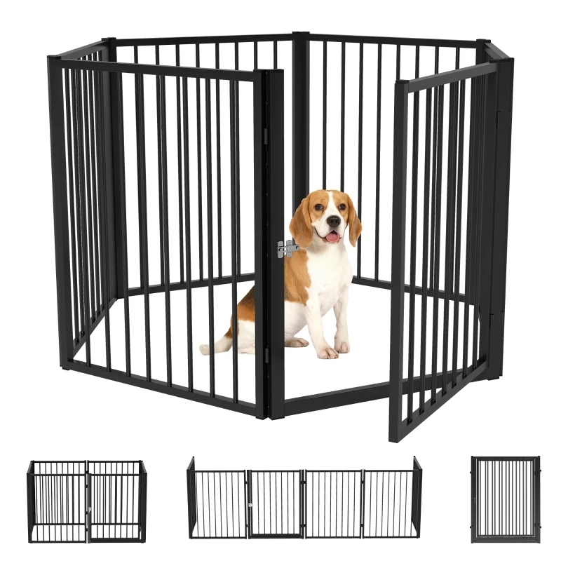 PawHut Welpenauslauf, Hundeauslauf, Welpengehege, 6 Paneele mit Tür, faltbarer und tragbarer Hundezaun, Stahl, Schwarz(m-11)