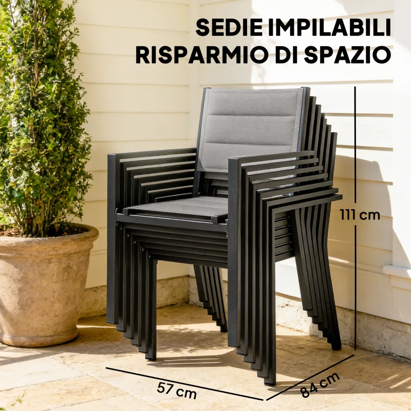 Outsunny Set Pranzo Esterni 7 Pezzi, Tavolo e Sedie in Alluminio per 6 Persone.