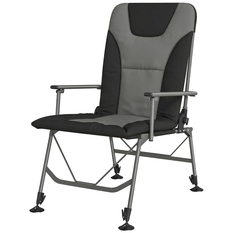 Outsunny Camping Chair Padded Reclining Folding Chair with Wide Armrests for Adults Black