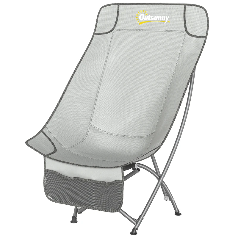 Outsunny Camping Chair for Adults Heavy Duty Folding Camp Chair with Side Pocket and Carry Bag Light Grey
